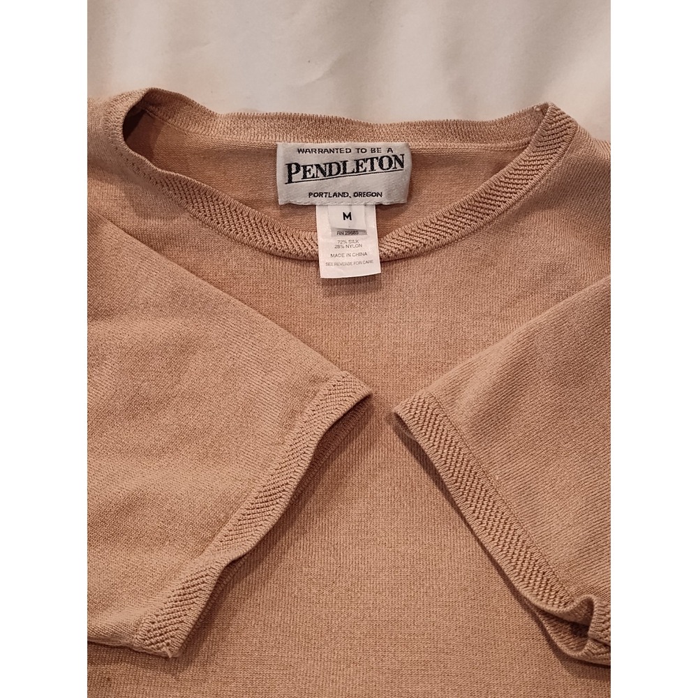 Vntg Pendleton Silk Nylon Short Sleeve Casual T-Shirt Women's. Lt. Brown Med.